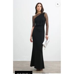 MARCELLA Black Vlaeria One Shoulder Mesh Ruched Maxi Dress Size S Gown Formal